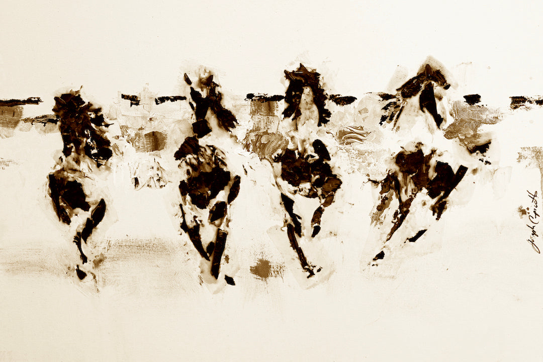 Rich sepia-toned fine art print depicting wild horses in dynamic motion, showcasing gallery-level craftsmanship and limited. - Wild on Wild/#165/E - Color, Horses & Wildlife, Prints, Sepia, Subject Matter