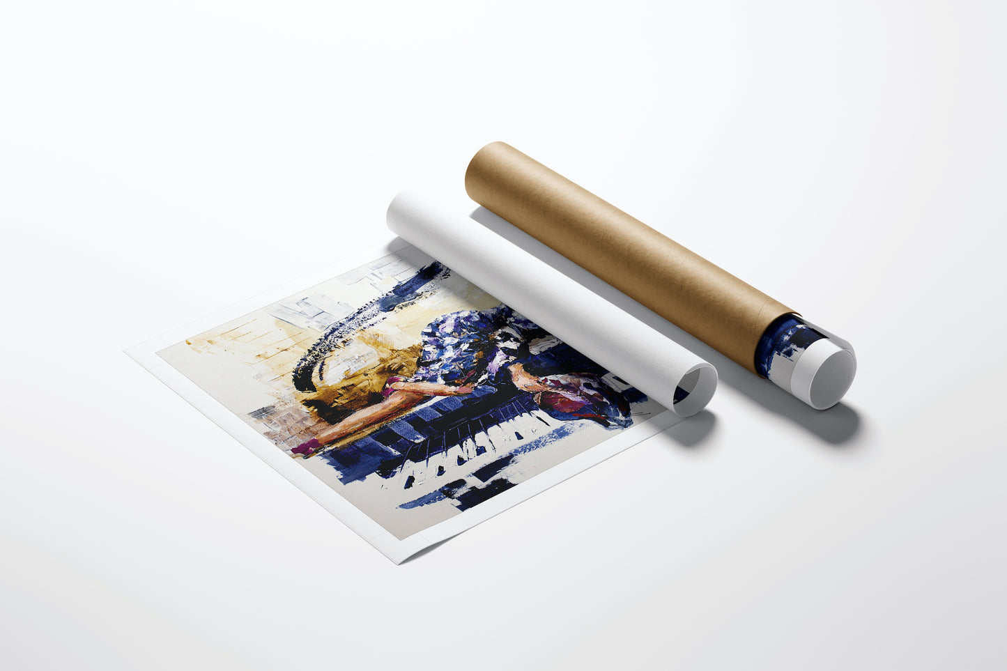Rolled fine art print titled Piano Love with rich colors depicting a woman at a piano, quality craftsmanship on thick paper. - Piano Love/AP/#173 - Artist Proofs, Figurative AP, Rolled Canvas, Women & Piano AP