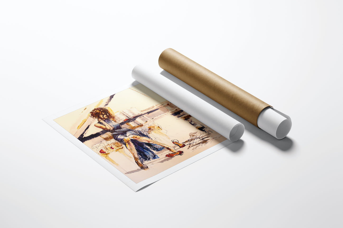 Rolled canvas fine art print with rich, gallery-level figurative artwork of women and piano, showing quality craftsmanship,. - Pages on the Floor/AP/#190 - Artist Proofs, Figurative AP, Rolled Canvas, Women & Piano AP