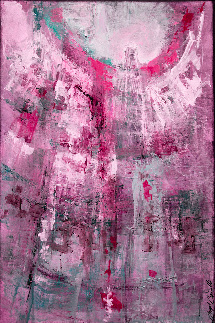 Abstract fine art canvas with rich purples and pinks, featuring dynamic textured brushstrokes and gallery-level craftsmanship. - Spirit/#253/C - Abstract, Color, Prints, Purples, Subject Matter