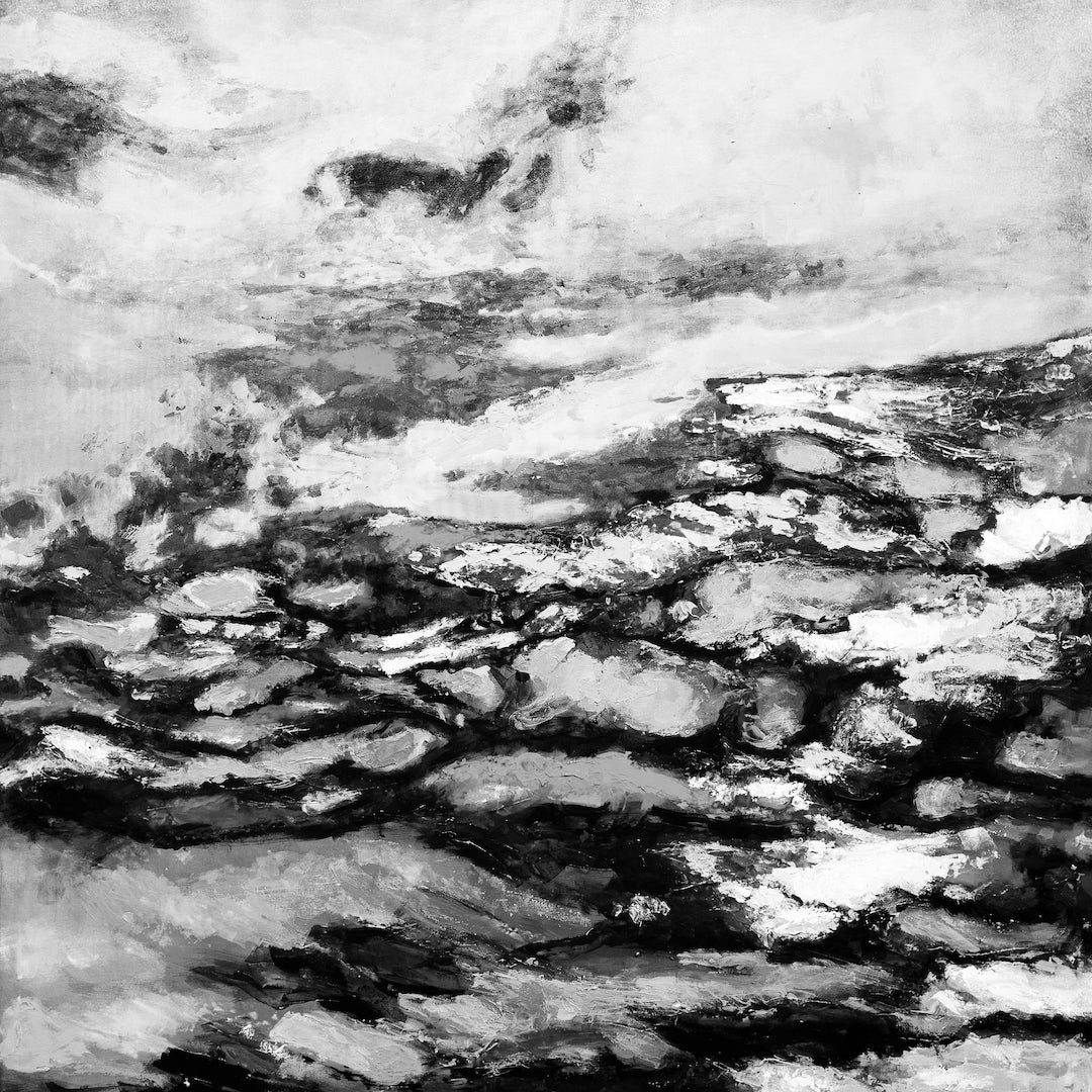 Abstract black and white fine art print with rich textured clouds and dynamic brushstrokes, gallery-level craftsmanship. - And They're Off/#297/D - Abstract, Black & White, Color, Prints, Subject Matter