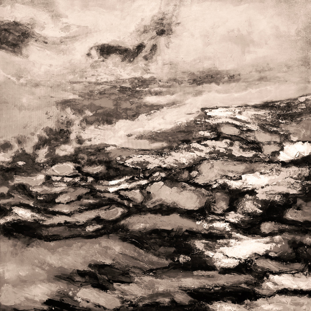 Sepia-toned abstract fine art canvas featuring textured, layered brushstrokes creating a rich, dynamic cloudscape with. - And They're Off/#297/E - Abstract, Color, Prints, Sepia, Subject Matter