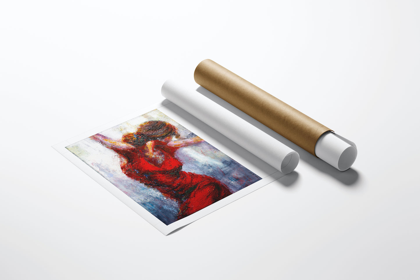 Limited edition fine art rolled canvas featuring rich, expressive figurative dancers in vibrant reds with gallery-level. - Breaking Free/AP/#305 - Artist Proofs, Dancers AP, Figurative AP, Rolled Canvas