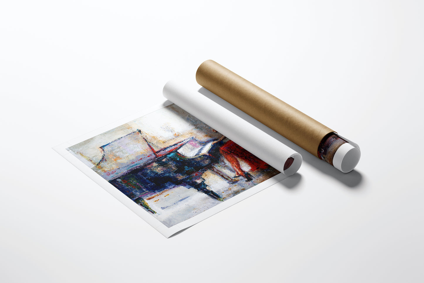 Rolled fine art canvas featuring a rich, expressive painting of a woman at a piano, showcasing gallery-level craftsmanship. - Notes and Memories/AP/#350 - Artist Proofs, Figurative AP, Rolled Canvas, Women & Piano AP