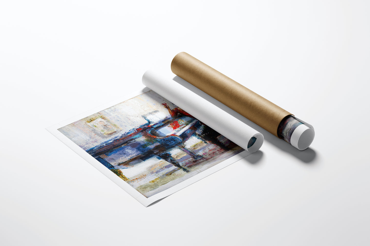 Rolled fine art canvas print showing a rich, abstract figurative scene of a woman at a piano, showcasing gallery-level. - Paths and Memories/AP/#351 - Artist Proofs, Figurative AP, Rolled Canvas, Women & Piano AP