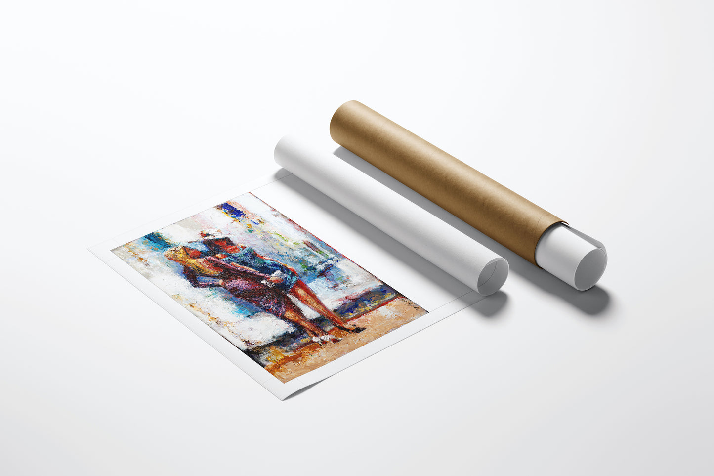 Limited edition Split Personality fine art print with rich, abstract figurative design, displayed next to white and gold. - Split Personality/AP/#354 - Artist Proofs, Figurative AP, Rolled Canvas