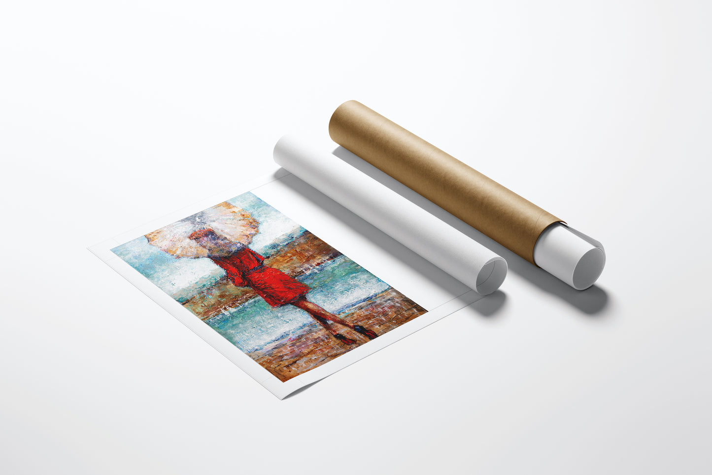 Rolled limited fine art canvas featuring a rich, gallery-level figurative painting of a girl with a see-through umbrella in. - The Girl with the See-Through Umbrella/AP/#357 - Artist Proofs, Figurative AP, Rolled Canvas