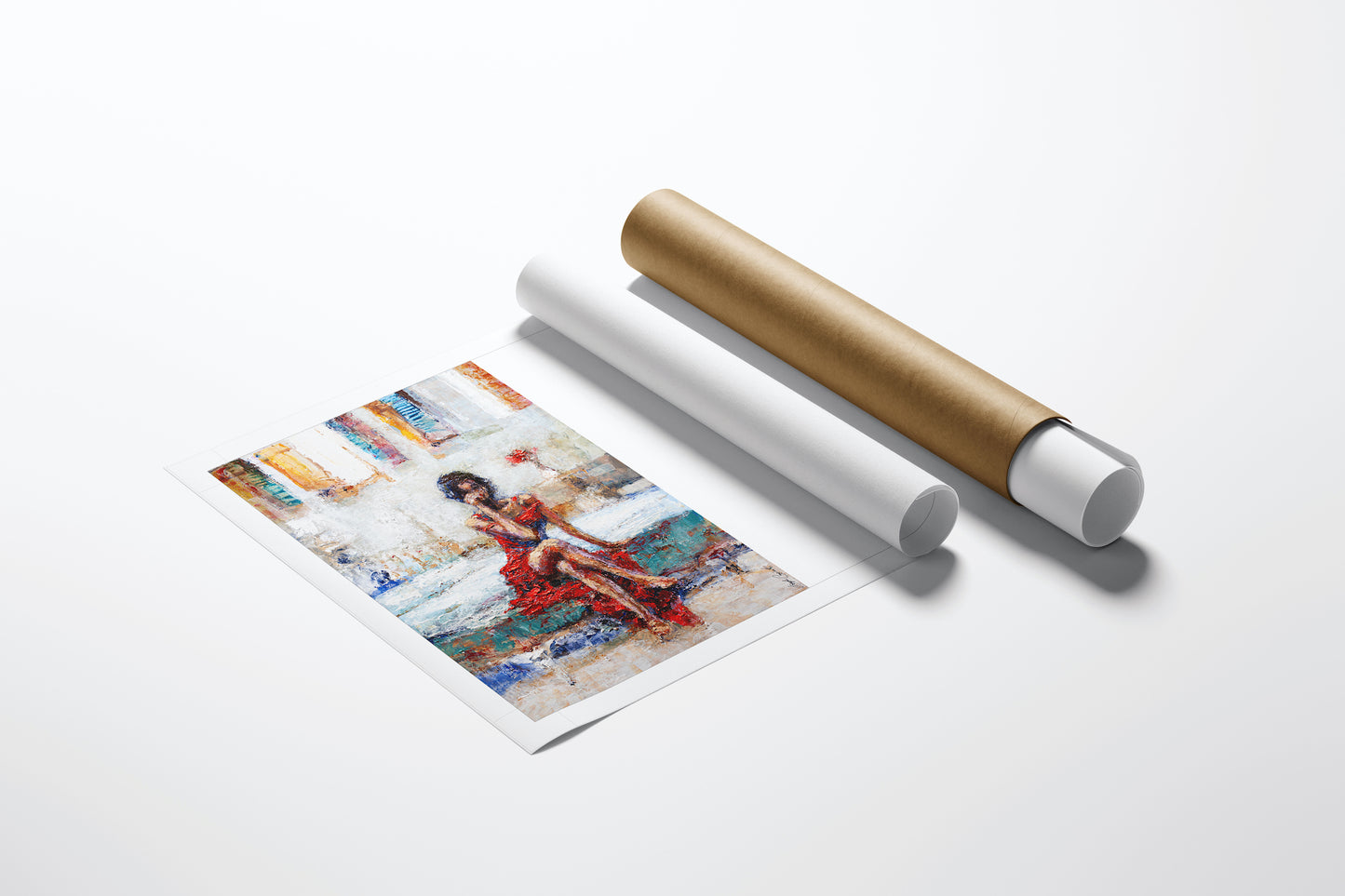 Limited edition fine art print Tutto Sfumato/AP/#359 on white surface with rolled canvas and paper tubes showing. - Tutto Sfumato/AP/#359 - Artist Proofs, Figurative AP, Rolled Canvas
