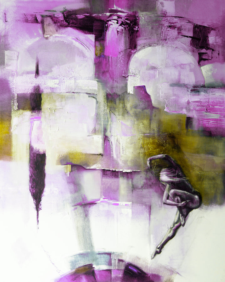 Limited gallery-level fine art print featuring abstract figurative forms in rich purples and yellows with expert. - Time and Space/#36/C - Abstract, Color, Figurative, Prints, Purples, Subject Matter, Yellows