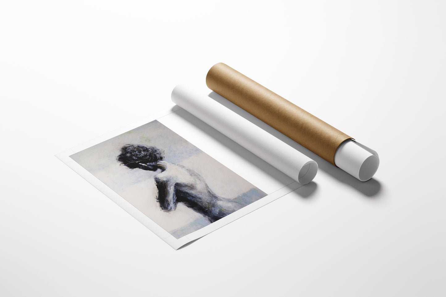 Limited fine art figurative print on white rolled canvas, showcasing rich, gallery-level craftsmanship next to protective. - Innocence/AP/#389 - Artist Proofs, Figurative AP, Rolled Canvas