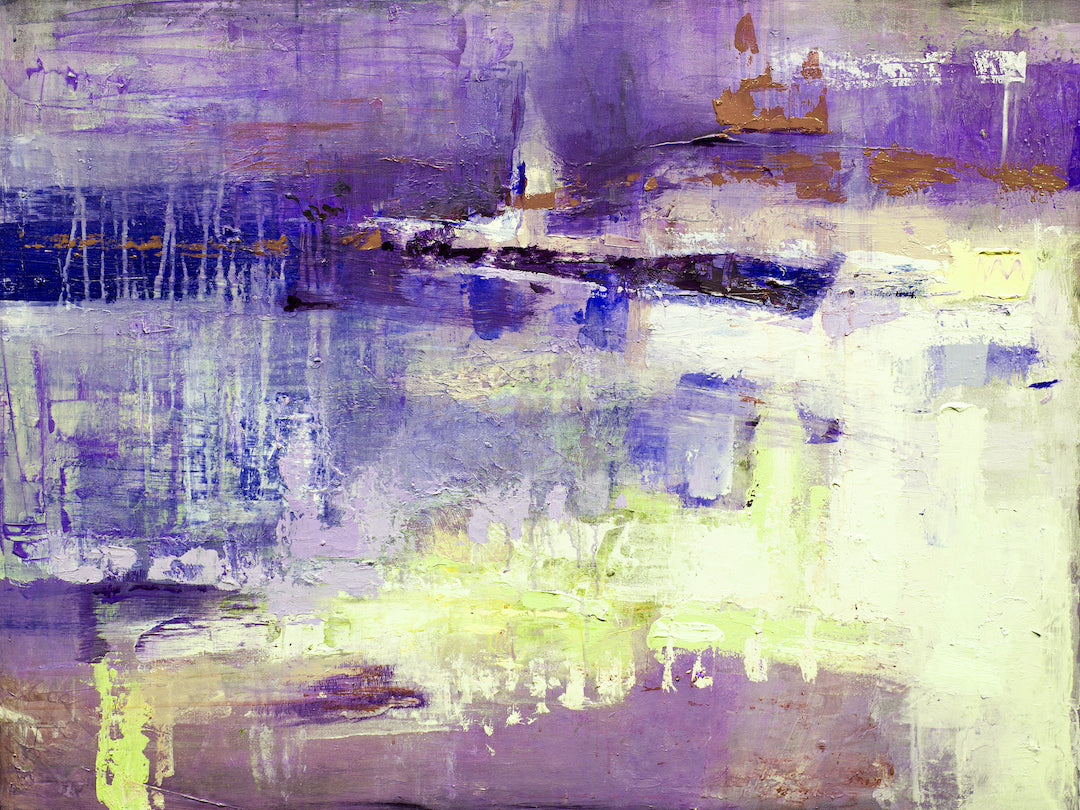 Abstract fine art canvas print featuring rich purples and blues with textured brushstrokes and layered craftsmanship,. - Friday Night/#407/C - Abstract, Blues, Color, Prints, Purples, Subject Matter
