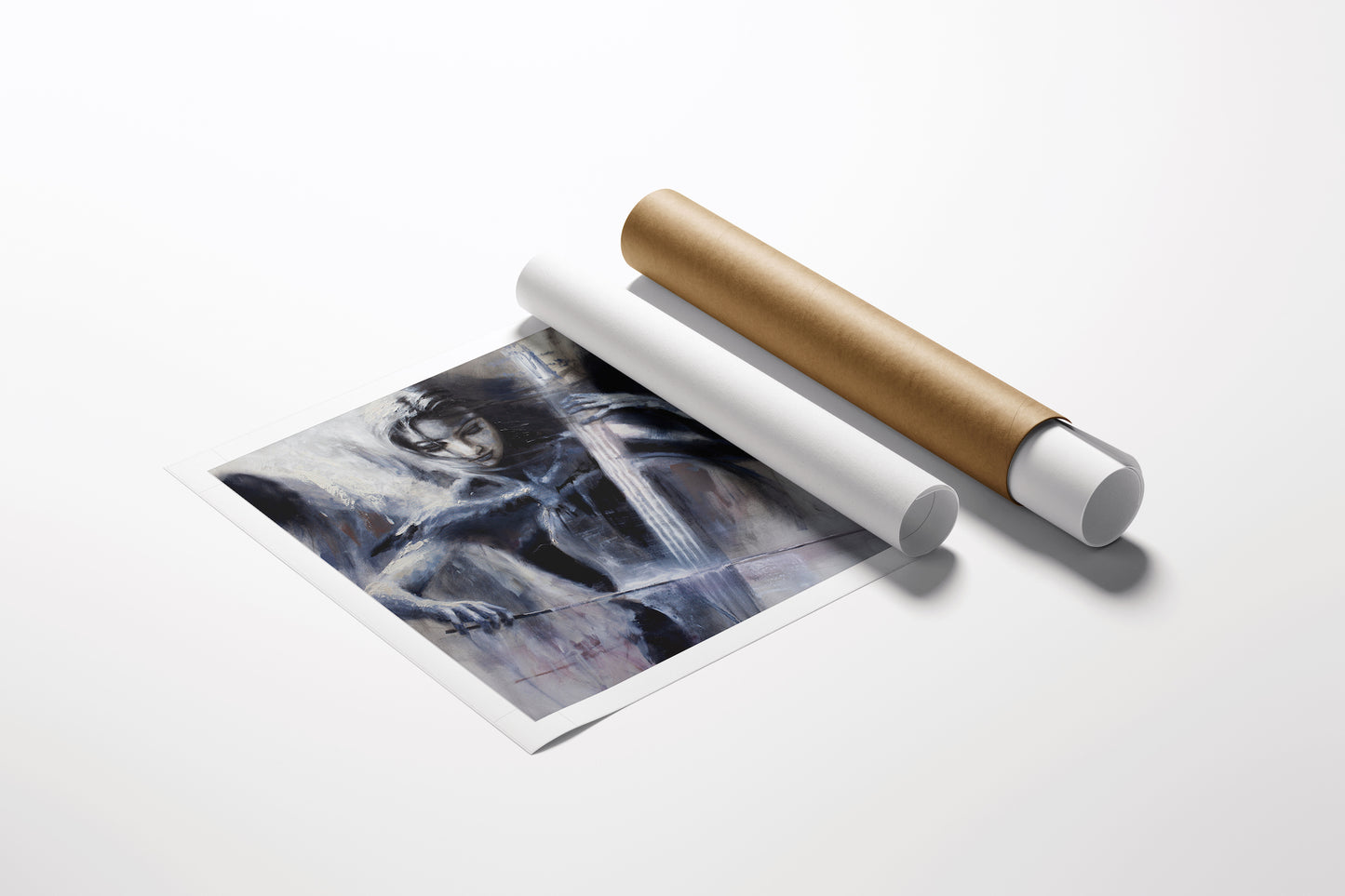 Rolled canvas fine art print titled Taking Flight/AP/#465 with abstract figurative design in rich blues and grays showcasing . - Taking Flight/AP/#465 - Artist Proofs, Figurative AP, Rolled Canvas