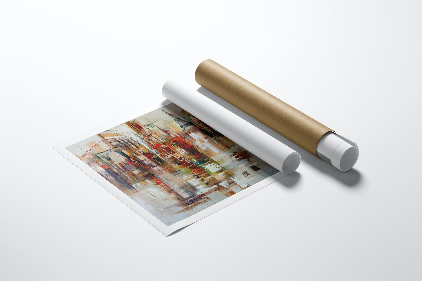 Rolled canvas fine art print of vibrant abstract Paris cityscape with rich earth tones, showcasing gallery-level. - Paris Abstract/AP/#480 - Abstract AP, Artist Proofs, Cityscape AP, Rolled Canvas