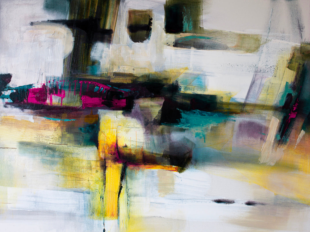 Abstract fine art canvas with rich blues, vibrant oranges, and muted neutral tones, showcasing expert craftsmanship and. - Abstract #2/#483/B - Abstract, Blues, Color, Oranges, Prints, Subject Matter