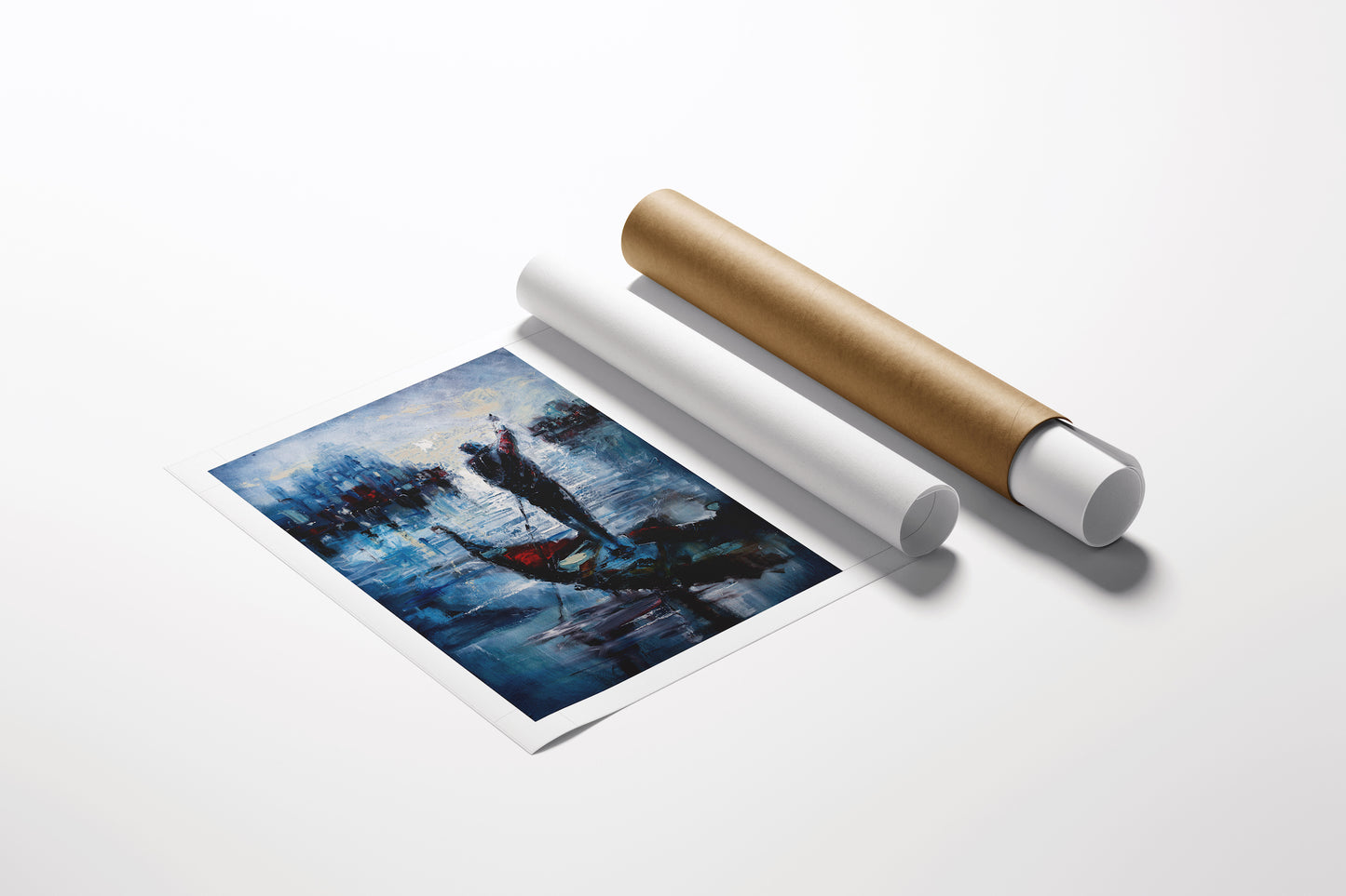 Limited fine art print of a gondolier navigating a canal at night, rich blues and blacks, gallery-level craftsmanship,. - Midnight Gondolier/AP/#484 - Artist Proofs, Figurative AP, Rolled Canvas, Water Scenes AP