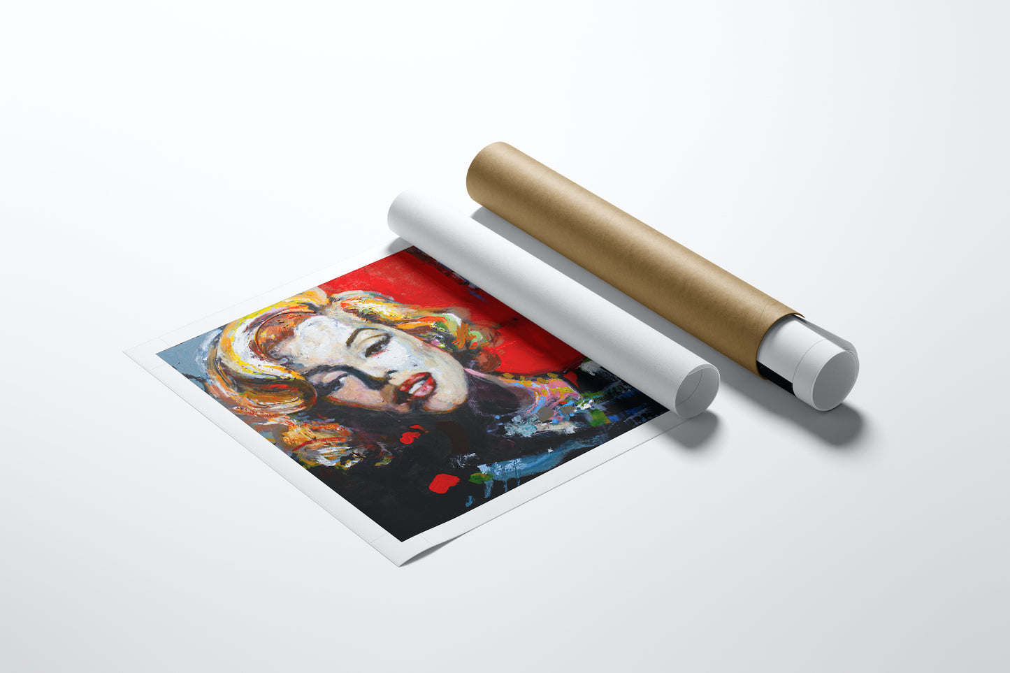 Rolled canvas fine art print of Marilyn Monroe portrait with rich red and yellow tones, showcasing gallery-level. - Marilyn/AP/#574 - Artist Proofs, Figurative AP, Rolled Canvas