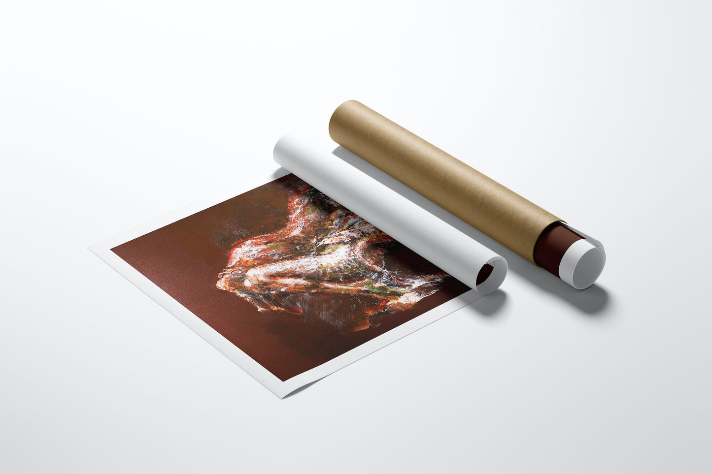 Rolled canvas print of limited edition fine art figurative painting with rich gold and dark brown tones, showcasing quality. - Cradled in Gold/AP/#591 - Artist Proofs, Figurative AP, Rolled Canvas