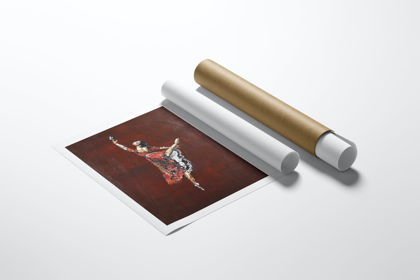 Limited fine art ballerina and butterfly figurative print on rich red rolled canvas showcasing gallery-level craftsmanship. - Ballerina and the Butterfly/AP/#593 - Artist Proofs, Dancers AP, Figurative AP, Rolled Canvas