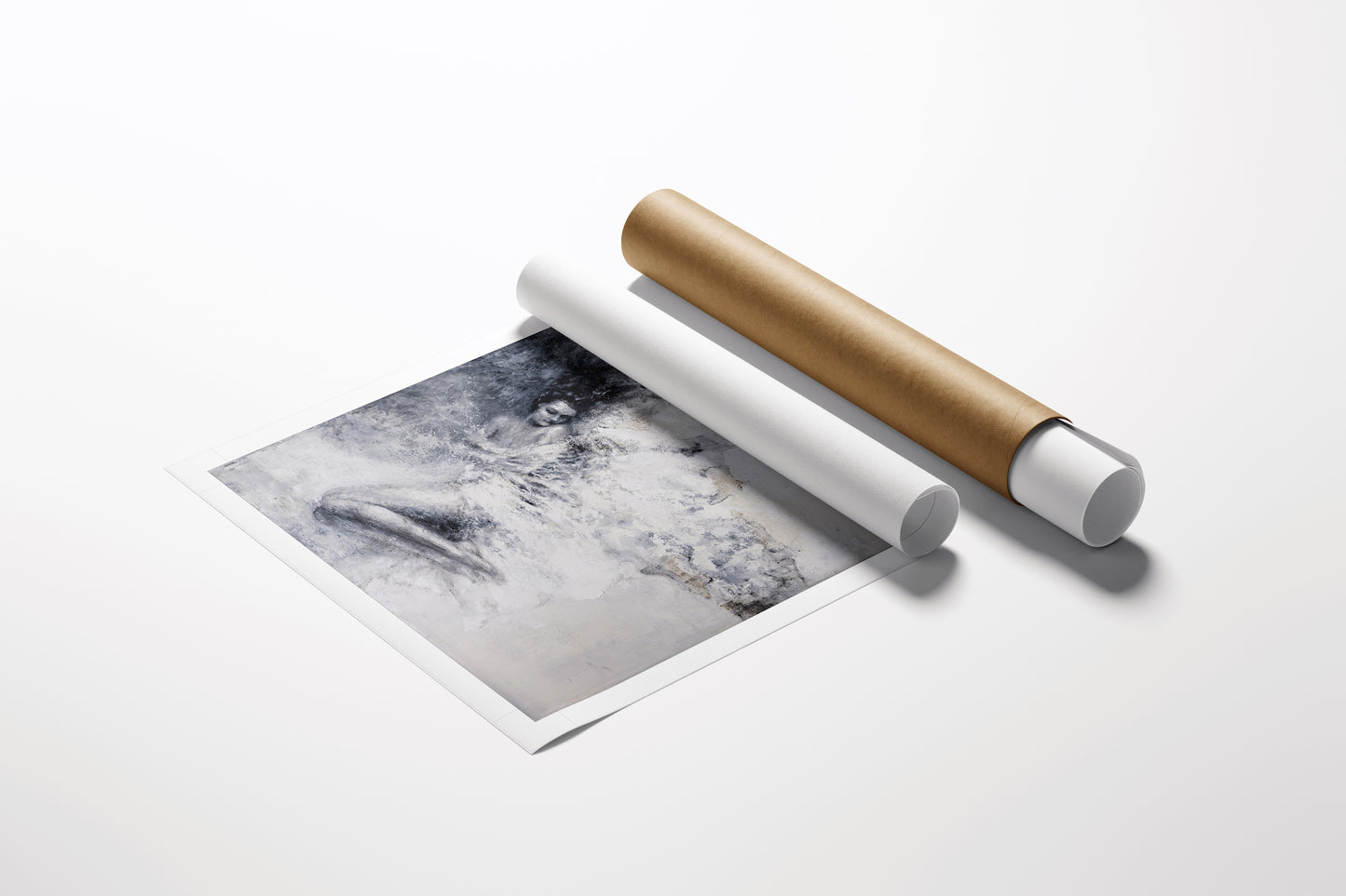 Rolled canvas fine art print titled Wings and a Dream in muted gray tones with rich texture, displayed alongside white and. - Wings and a Dream/AP/#594 - Artist Proofs, Figurative AP, Rolled Canvas