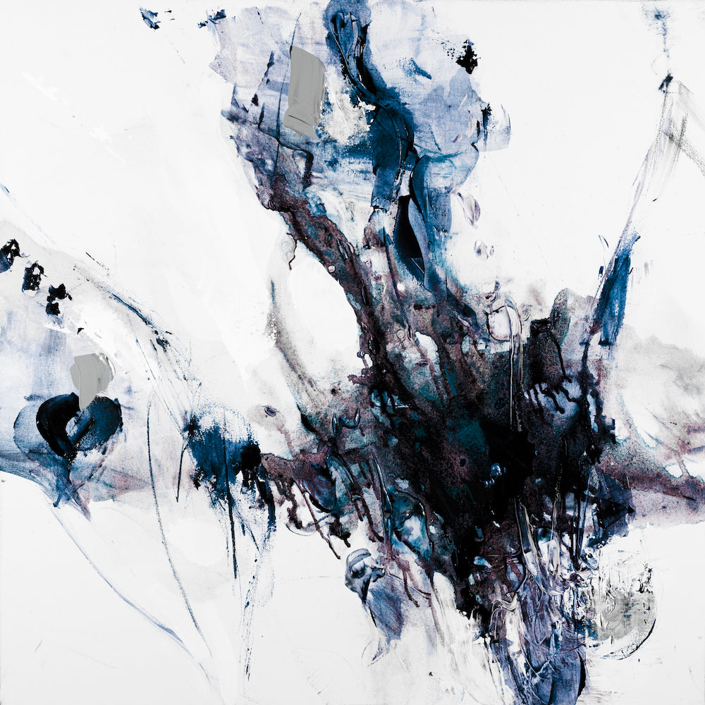 Abstract fine art canvas with rich blue and black brushstrokes, showcasing gallery-level craftsmanship on white background. - Inner Energy 1/#612/B - Abstract, Blues, Color, Prints, Subject Matter