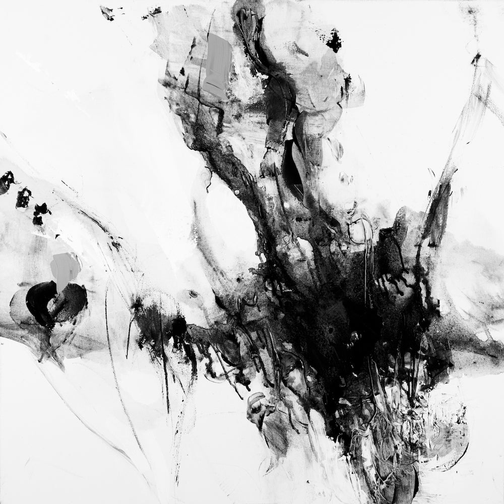 Abstract black and white ink print with dynamic fluid strokes and rich textures on gallery-level fine art canvas. - Inner Energy 1/#612/D - Abstract, Black & White, Color, Prints, Subject Matter