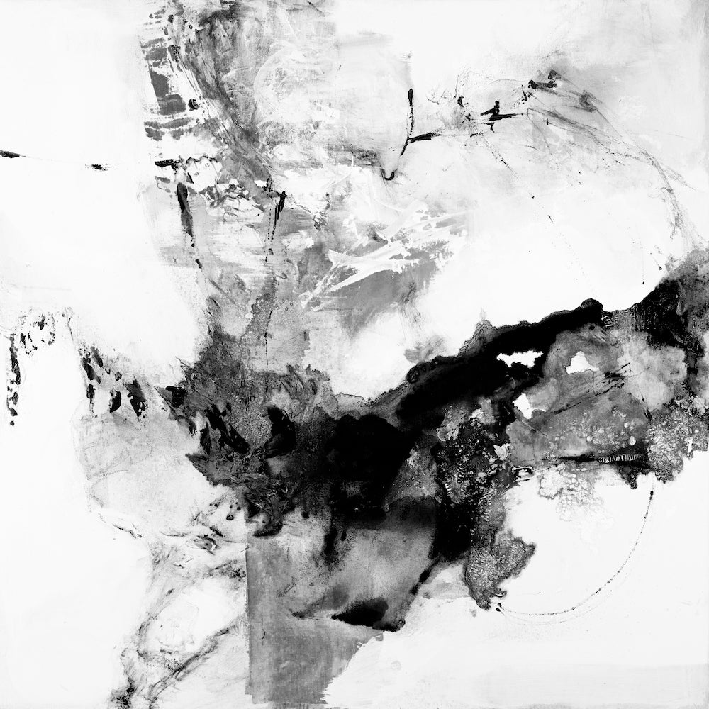 Black and white abstract fine art canvas with rich ink textures and dynamic brushstrokes, showcasing gallery-level. - Inner Energy 2/#613/D - Abstract, Black & White, Color, Prints, Subject Matter