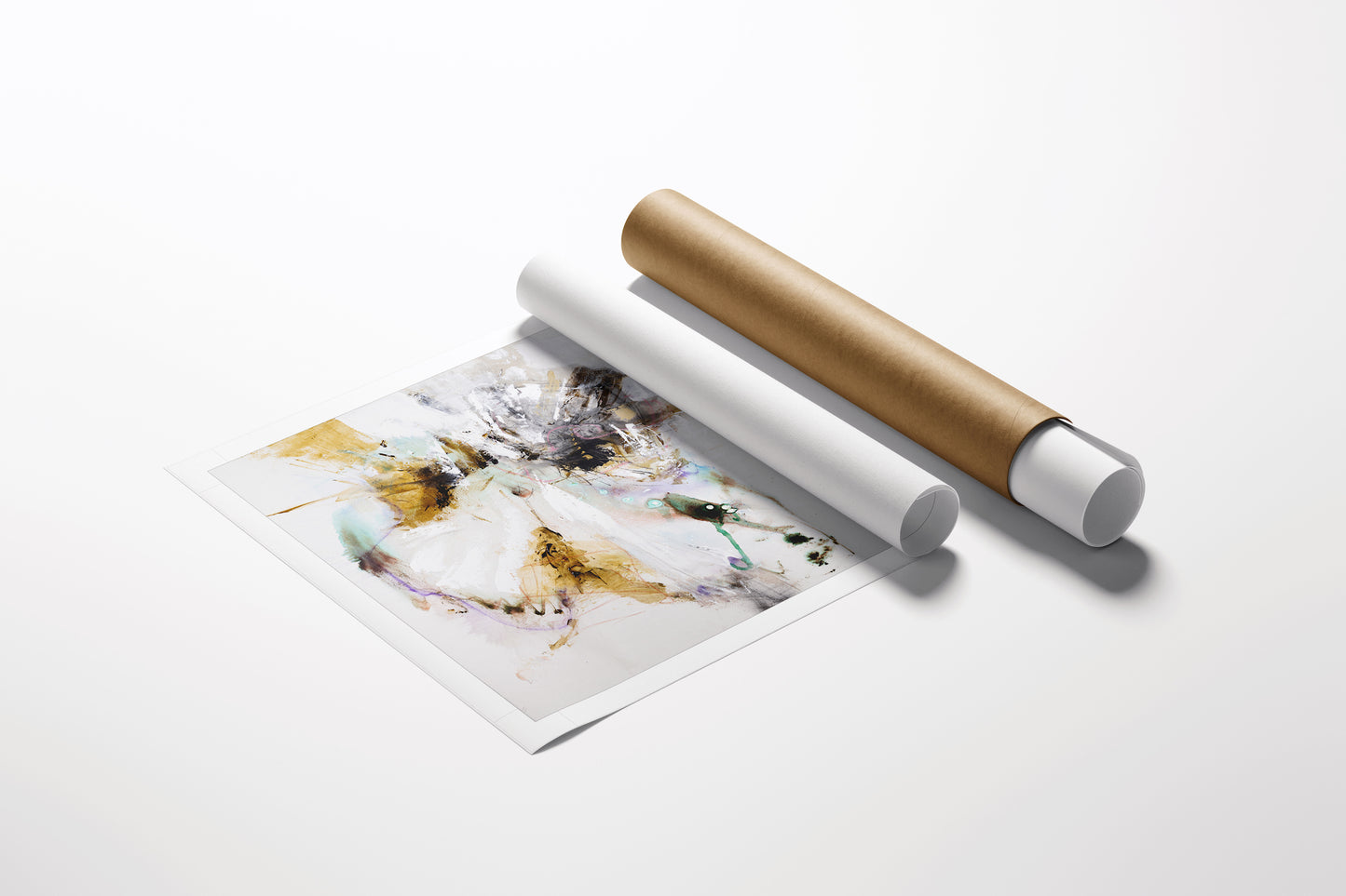 Rolled canvas fine art print with rich, abstract brushstrokes in muted gold, black, and white, showcasing gallery-level. - Inner Energy 3/AP/#614 - Abstract AP, Artist Proofs, Rolled Canvas