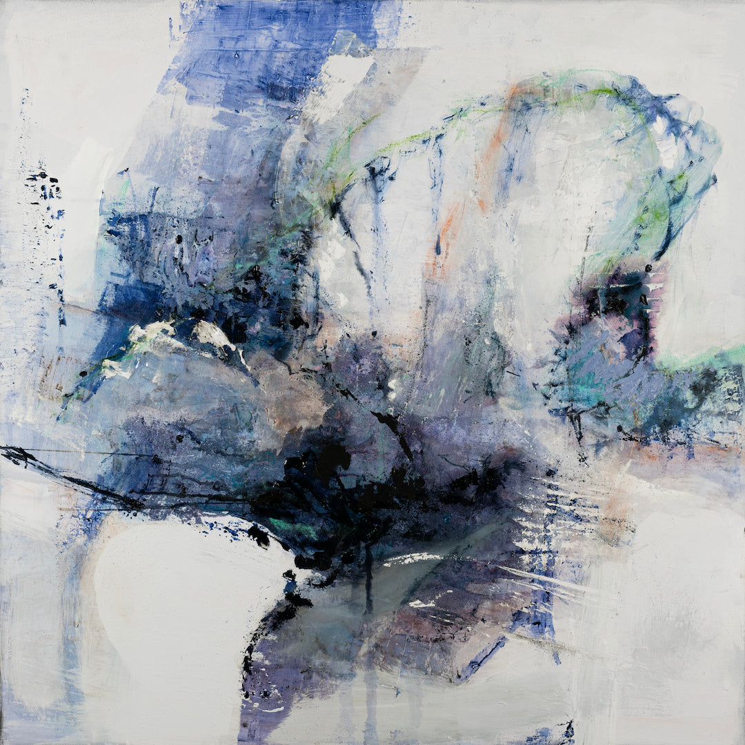 Abstract fine art with rich blue and muted green tones, layered brushstrokes, and textured, high-quality craftsmanship on. - Inner Energy 6/#617/C - Abstract, Blues, Color, Prints, Subject Matter