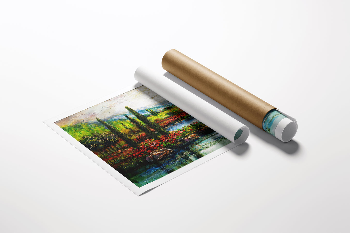 Limited edition fine art print Tuscan Stream with rich green and earthy tones, rolled on canvas showcasing gallery-level. - Tuscan Stream/AP/#627 - Artist Proofs, Landscape AP, Rolled Canvas, Water Scenes AP
