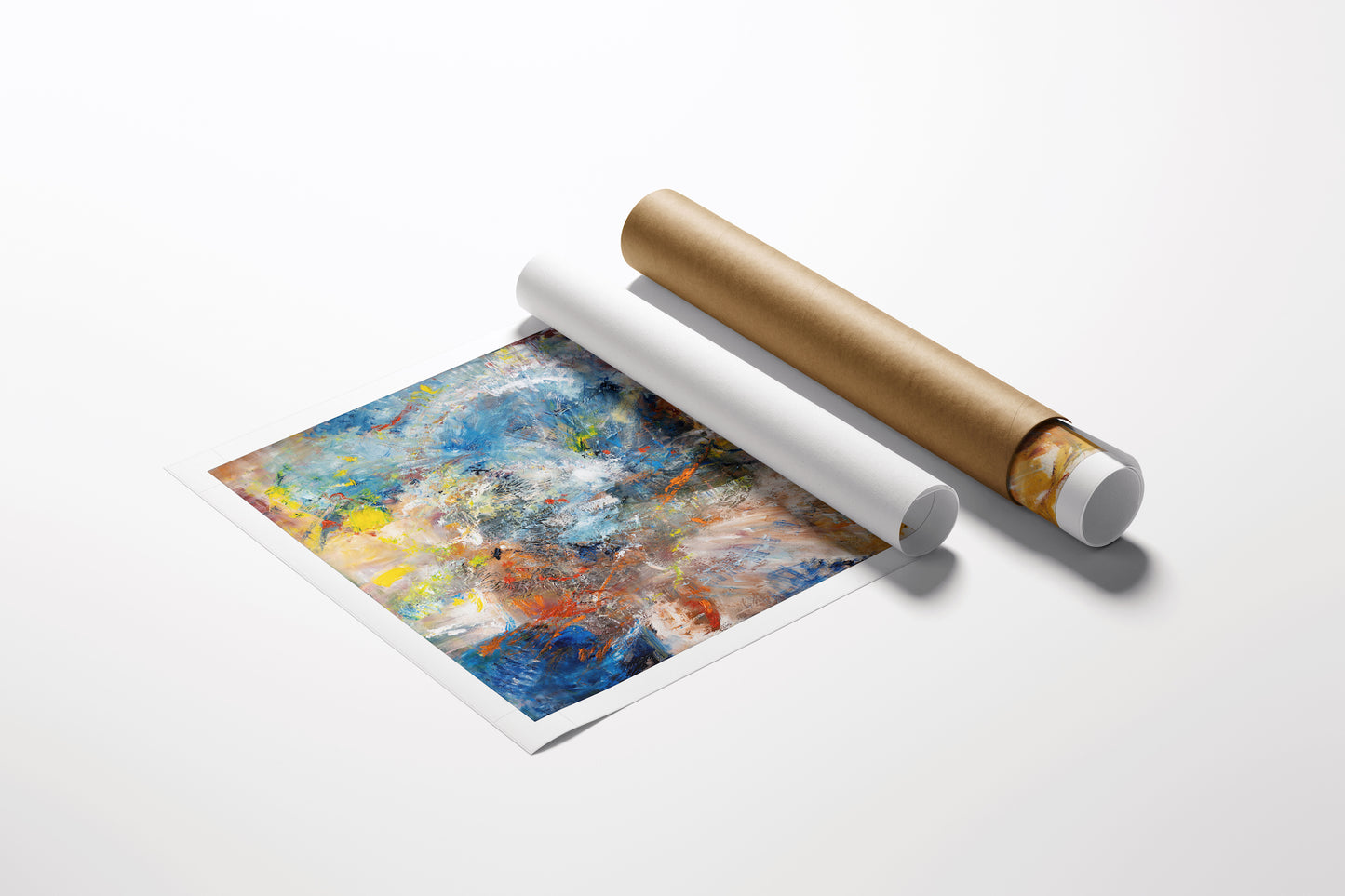 Rolled fine art canvas featuring rich, abstract colors in blue, yellow, and white, highlighting gallery-level craftsmanship. - Rhythm Divine/AP/#637 - Abstract AP, Artist Proofs, Rolled Canvas