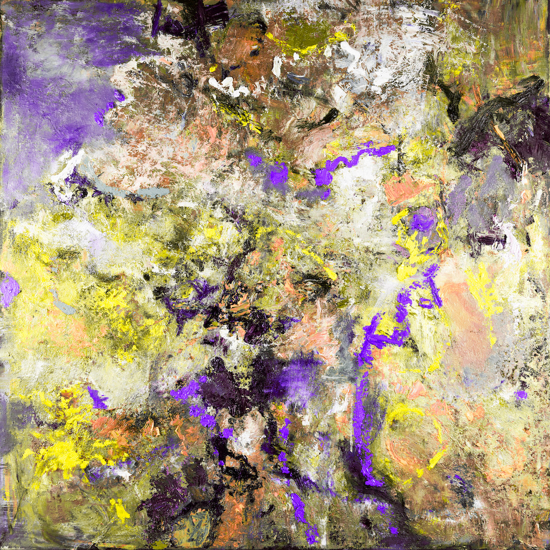 Abstract fine art canvas with rich purples and yellows, showcasing intricate texture and gallery-level craftsmanship. - Armageddon/#639/B - Abstract, Color, Prints, Purples, Subject Matter, Yellows