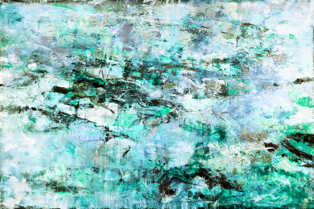 Limited edition fine art abstract canvas print featuring rich shades of green and textured brushstrokes, showcasing. - Echoes/#640/A - Abstract, Color, Greens, Prints, Subject Matter