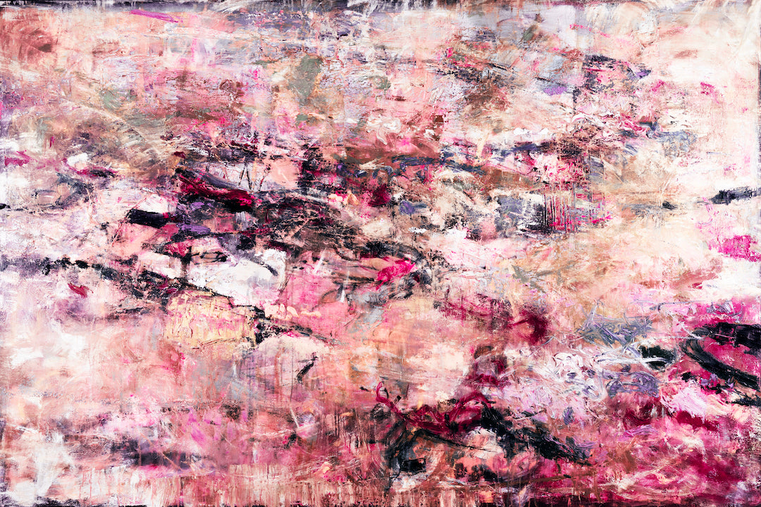 Abstract fine art canvas print showcasing rich purples and reds with layered textures and gallery-level craftsmanship. - Echoes/#640/C - Abstract, Color, Prints, Purples, Reds, Subject Matter