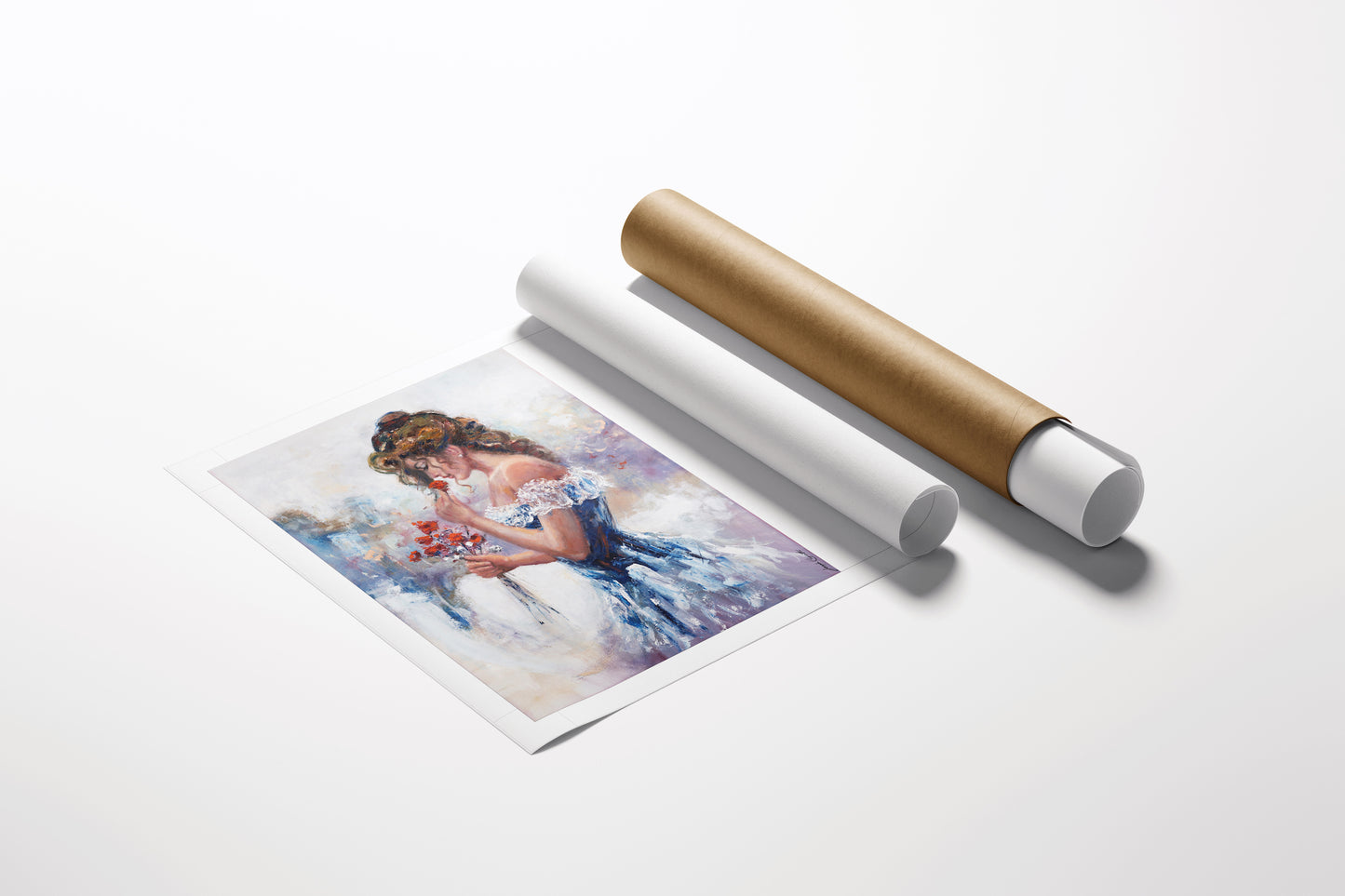 Fine art red bouquet figurative print on white rolled canvas, showcasing rich craftsmanship and gallery-level quality. - Red Bouquet/AP/#655 - Artist Proofs, Figurative AP, Floral AP, Rolled Canvas