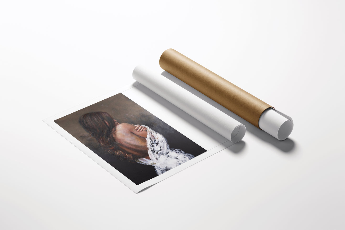 Gallery-level fine art print titled White Embrace featuring a rich, detailed figurative image on rolled canvas surrounded by . - White Embrace/AP/#663 - Artist Proofs, Figurative AP, Rolled Canvas