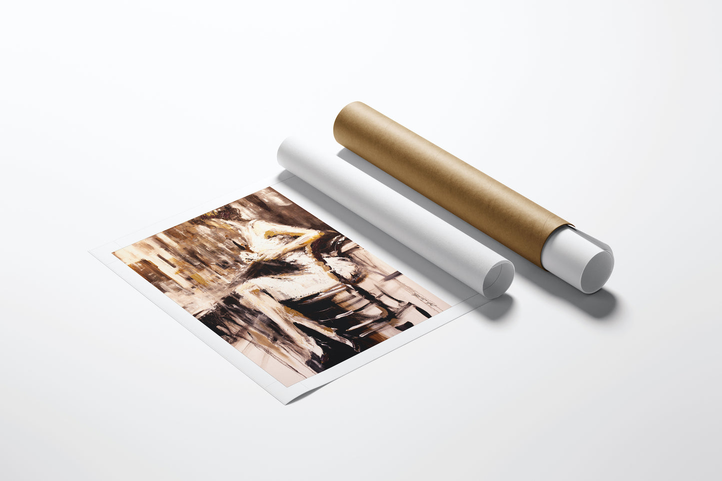 Rich, gallery-level fine art print titled Espresso Lungo/AP/#109 featuring warm brown and sepia tones, displayed with rolled . - Espresso Lungo/AP/#109 - Artist Proofs, Figurative AP, Rolled Canvas