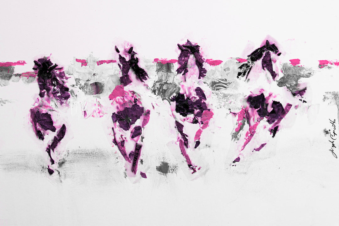 Limited fine art print featuring dynamic horses in rich purples and blacks with expressive brushstrokes, showcasing. - Wild on Wild/#165/C - Color, Horses & Wildlife, Prints, Purples, Subject Matter