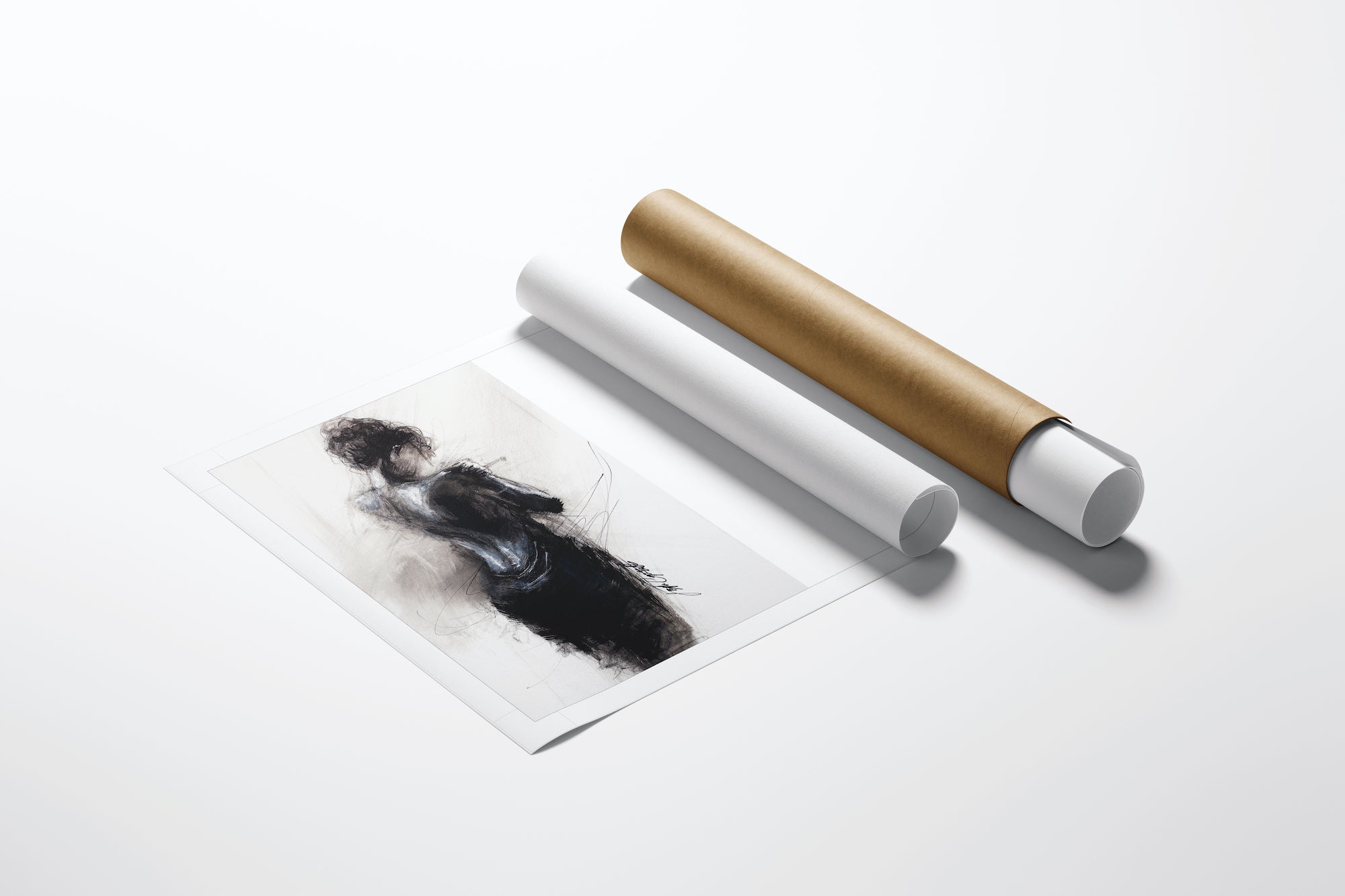 Limited fine art rolled canvas with a rich, gallery-level figurative study featuring delicate black and gray brushwork on. - Figure Study/AP/#168 - Artist Proofs, Figurative AP, Rolled Canvas