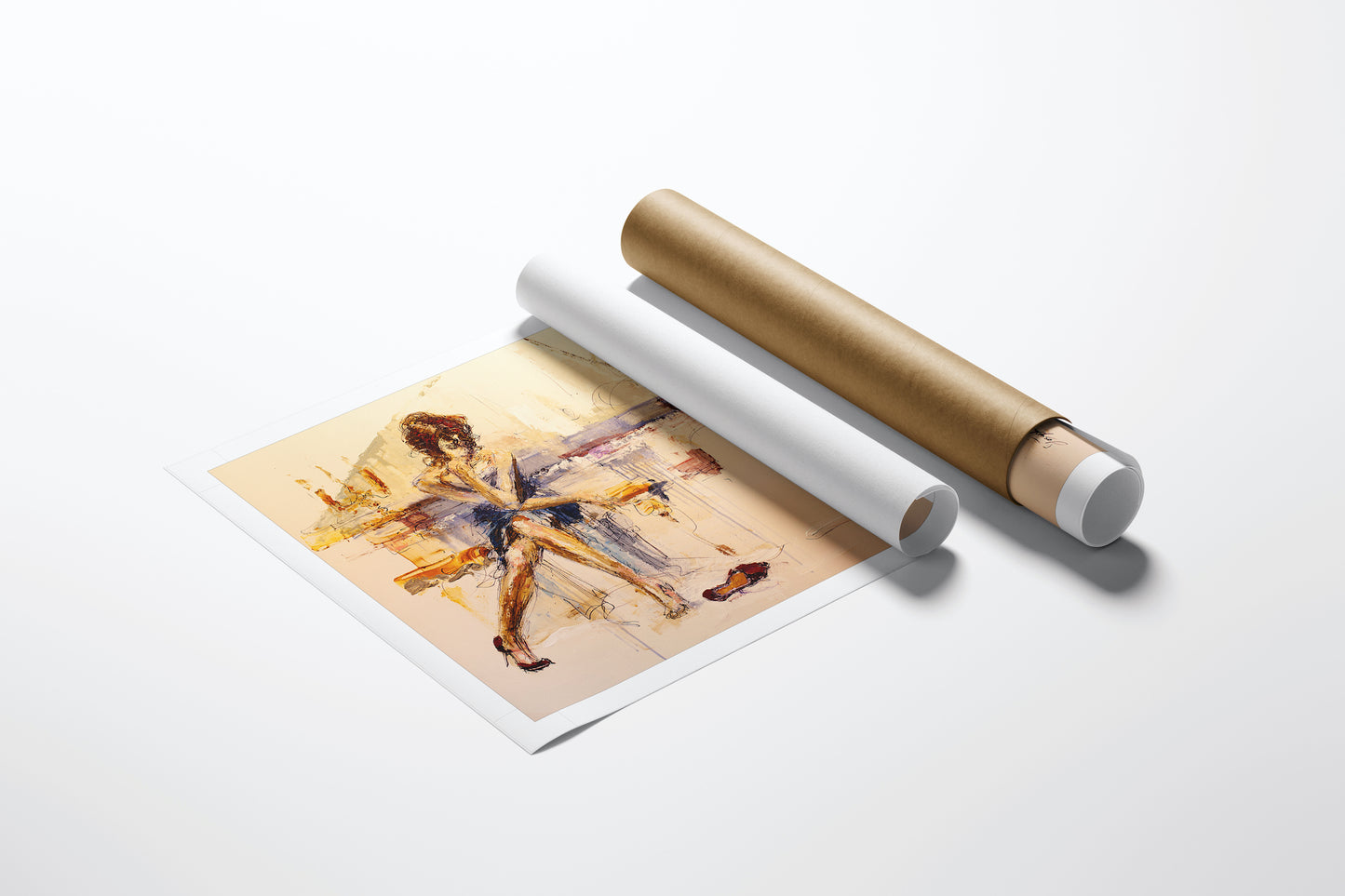 Limited fine art print titled Pages on the Floor/AP/#192, featuring rich, gallery-level figurative craftsmanship of a woman. - Pages on the Floor/AP/#192 - Artist Proofs, Figurative AP, Rolled Canvas, Women & Piano AP