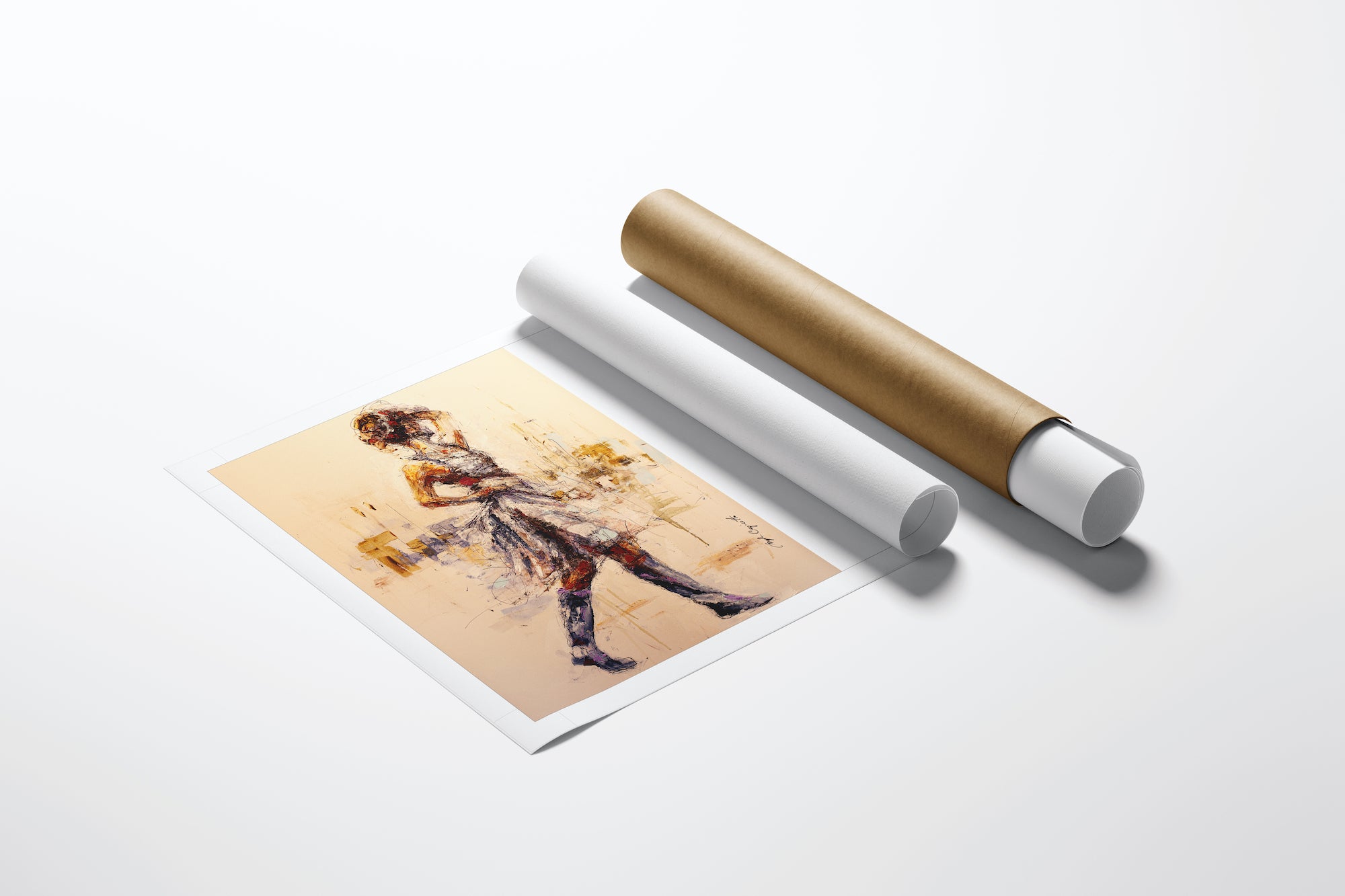 Limited edition fine art print titled New Girl/AP/#194, rich earthy tones depicting a figurative woman in dynamic pose,. - New Girl/AP/#194 - Artist Proofs, Figurative AP, Rolled Canvas