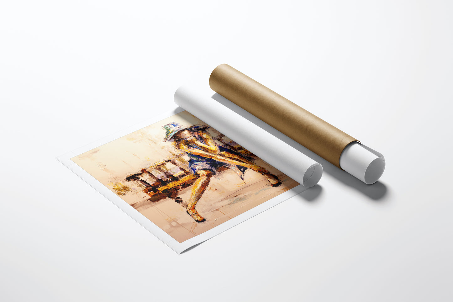 Rolled fine art canvas featuring a rich, gallery-level figurative scene with warm tones, quality craftsmanship evident in. - Posing in the Park/AP/#203 - Artist Proofs, Figurative AP, Rolled Canvas