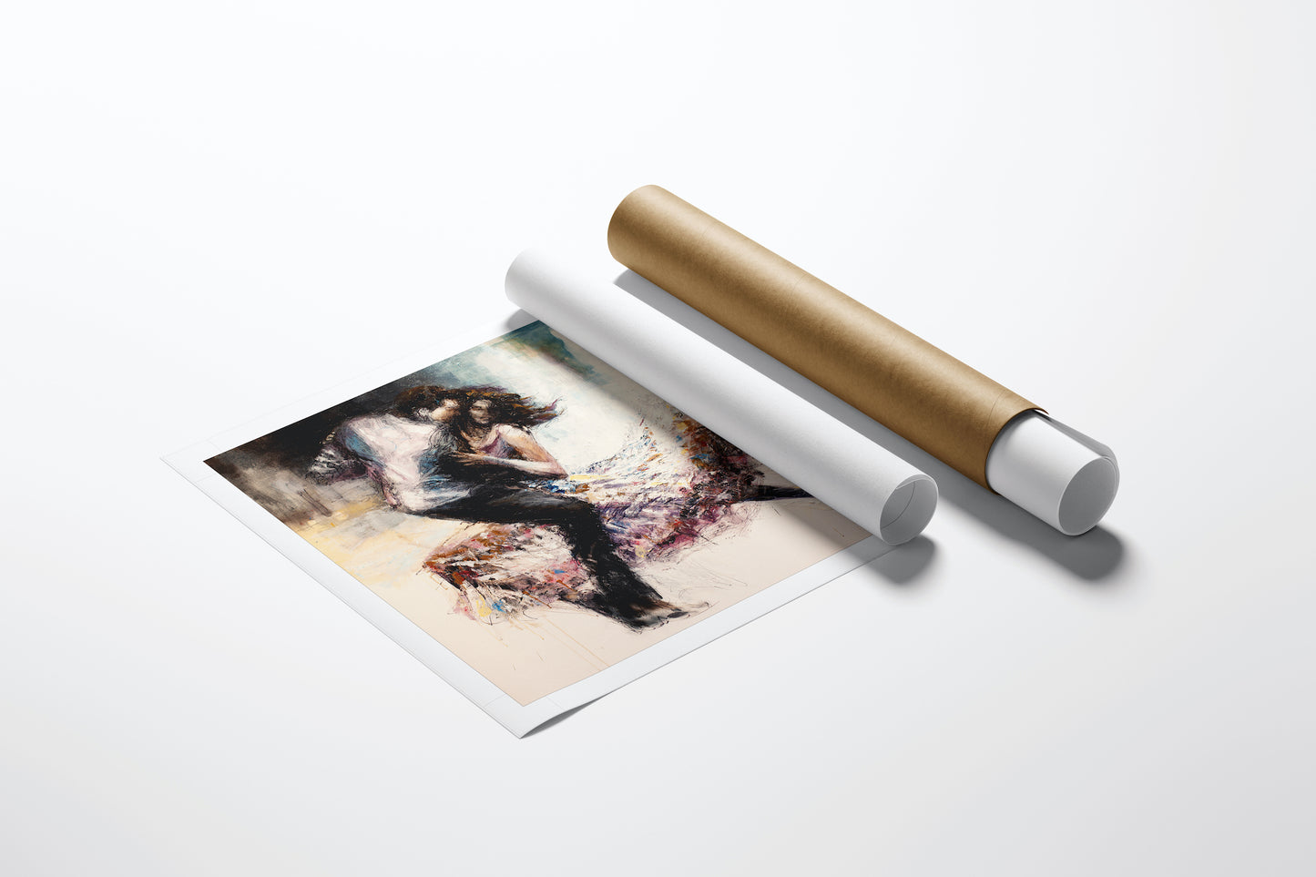 Limited edition fine art print titled Dance Romance/AP/#225 featuring rich, abstract figurative dancers in dynamic motion. - Dance Romance/AP/#225 - Artist Proofs, Dancers AP, Figurative AP, Rolled Canvas