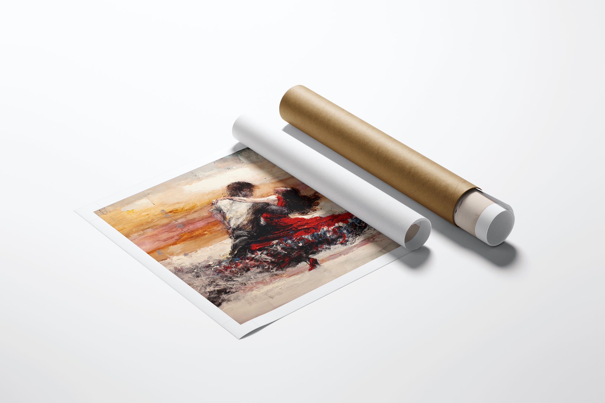 Limited fine art rolled canvas featuring a dynamic dancer in rich reds and earthy tones, showcasing gallery-level. - Like A Hurricane/AP/#227 - Artist Proofs, Dancers AP, Figurative AP, Rolled Canvas