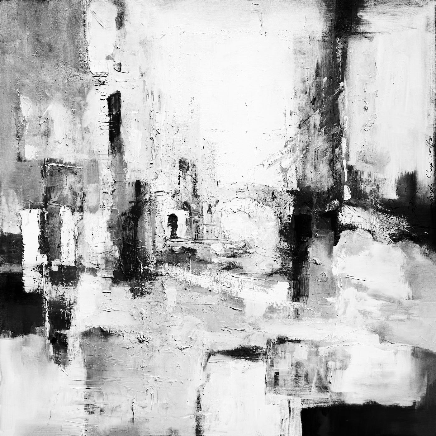Limited gallery-level black and white abstract print with rich texture and fine art craftsmanship on canvas. - Venetian Highway/#240/D - Abstract, Black & White, Color, Prints, Subject Matter