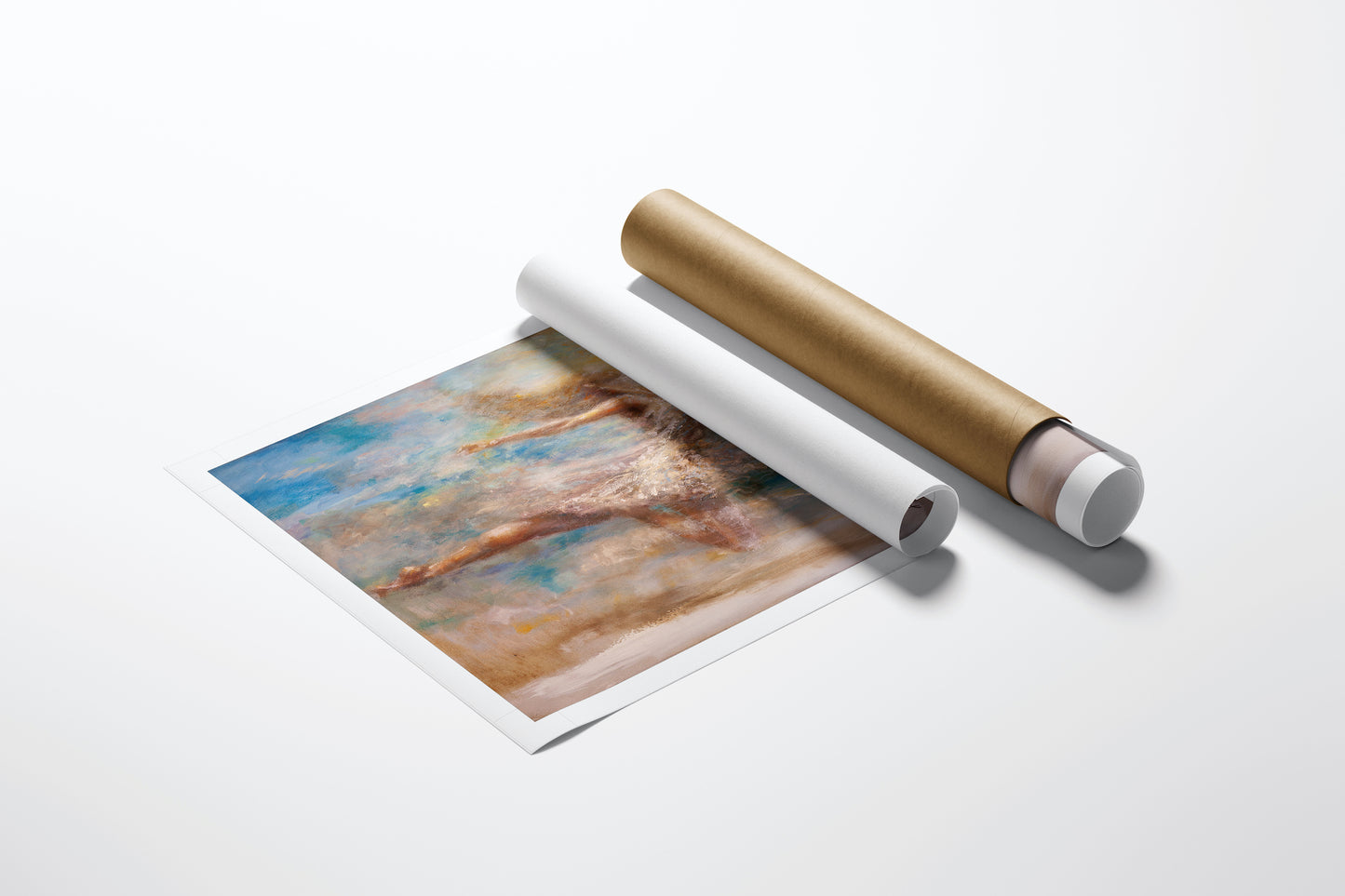 Rolled fine art canvas titled Taking Flight/AP/#246 with rich, textured abstract strokes in blue, gold, and brown,. - Taking Flight/AP/#246 - Artist Proofs, Figurative AP, Rolled Canvas