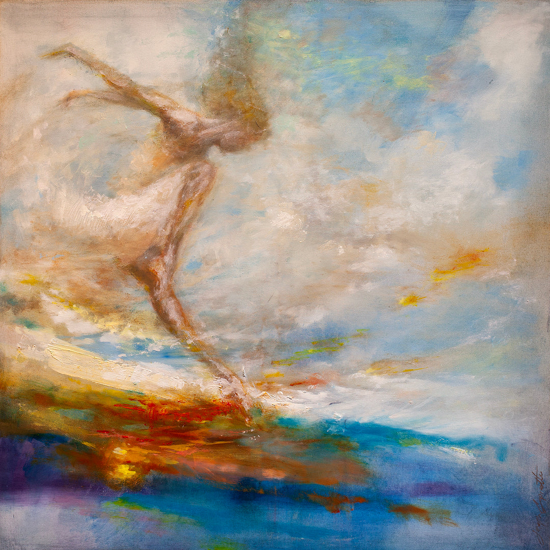 Abstract figurative painting with dynamic warm and cool tones, rich brushstrokes, and gallery-level craftsmanship on canvas. - Whirlwind/AP/#248 - Artist Proofs, Figurative AP, Rolled Canvas