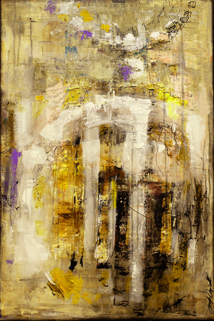 Abstract fine art painting with rich yellows and deep oranges, textured brushstrokes, and layered craftsmanship on canvas. - Pendant/#252/A - Abstract, Color, Oranges, Prints, Subject Matter, Yellows