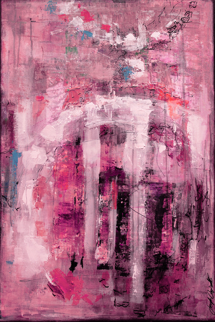 Abstract fine art canvas featuring layered purples and reds with textured brushstrokes and rich craftsmanship. - Pendant/#252/C - Abstract, Color, Prints, Purples, Reds, Subject Matter