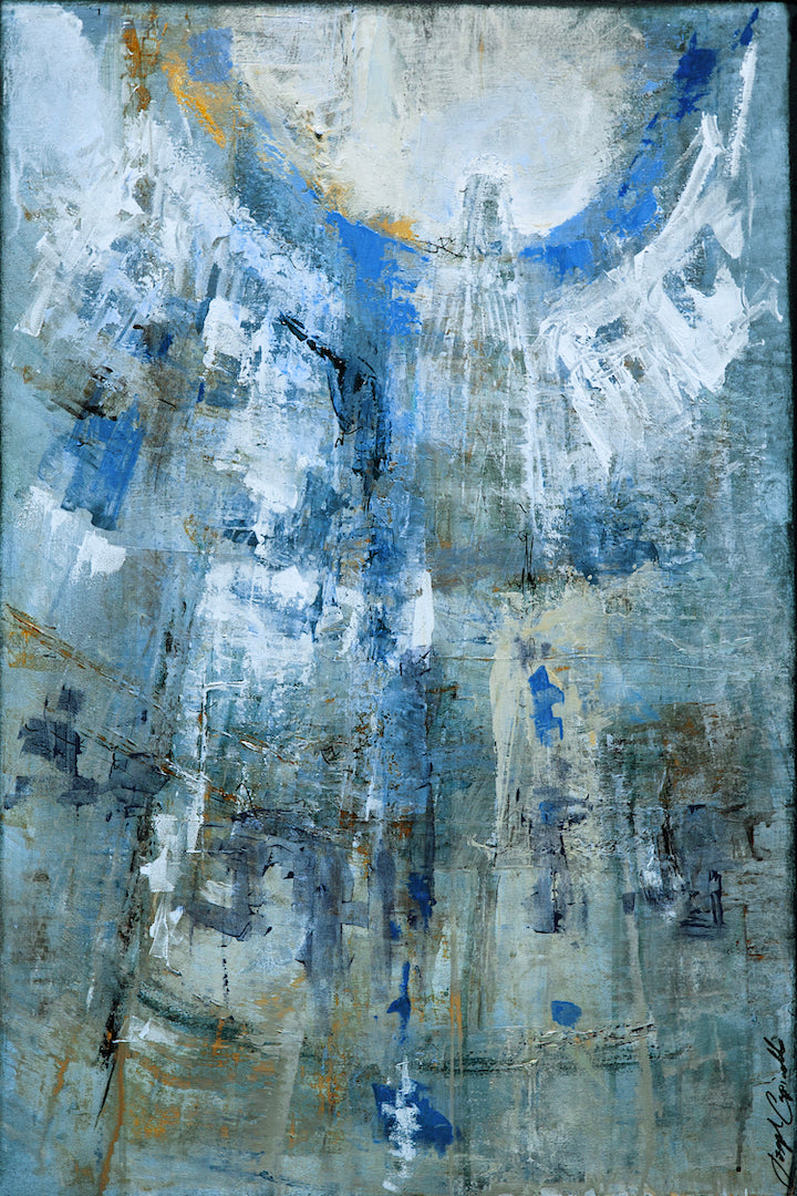 Abstract fine art print featuring rich blues and grays with dynamic brushstrokes and textured craftsmanship, evoking a sense . - Spirit/#253/B - Abstract, Blues, Color, Prints, Subject Matter