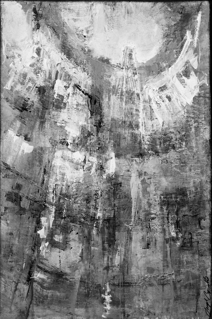 Black and white abstract canvas print featuring rich, textured vertical and curved brushstrokes, showcasing gallery-level. - Spirit/#253/D - Abstract, Black & White, Color, Prints, Subject Matter